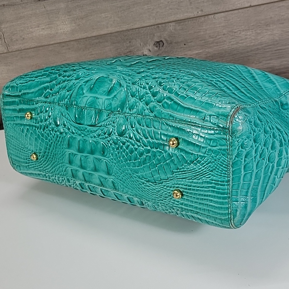 "Brahmin Bright Teal Croc-Embossed Tote Shoulder Bag - Picture 10 of 16